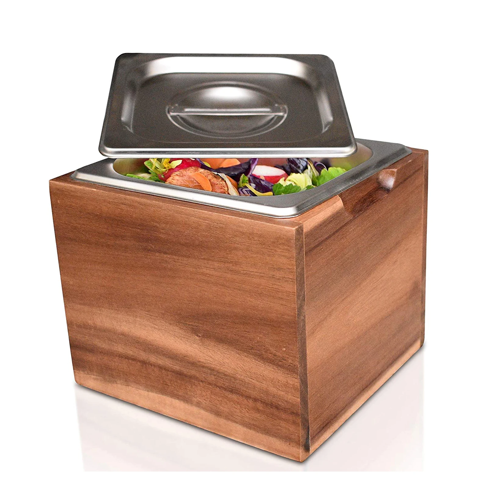 Kitchen Countertop Large Small Stainless Steel Compost Waste Bin with Lid Smell Rust Proof Acacia Wood Bamboo Box