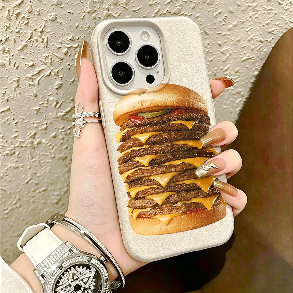 Funda con patrón de hamburguesa para iPhone 17 14 Pro Max 12 Plus 13 11 15 16 17E 16E transparente de alta dureza a prueba de golpes 4