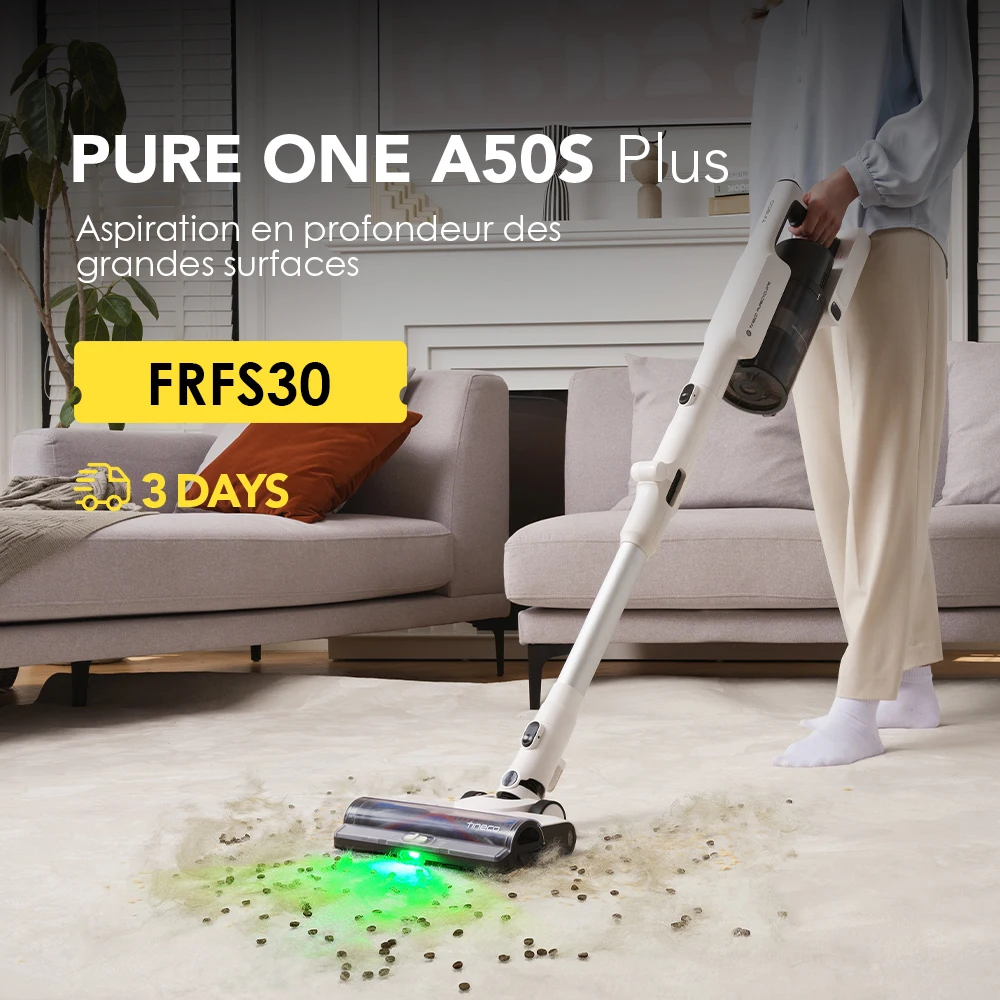 Tineco Pure One A50S Plus Aspirateur Balai sans-Fil, Aspiration 185W, 70 Min d’Autonomie, Réservoir Plus Large de 1L, Brosse Motorisée 3DSense