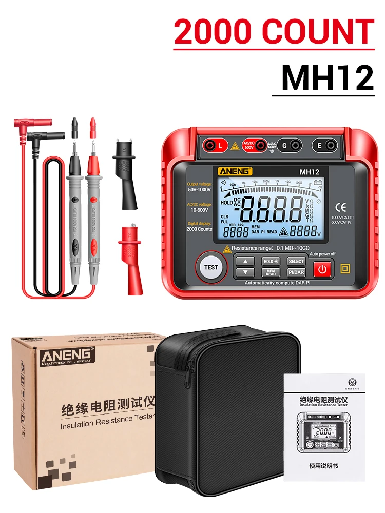 ANENG MH12 Digitale Megohmmeter Meter Isolatie Aardweerstandsmeter Tester kabel Hoogspanning Voltmeter Meter