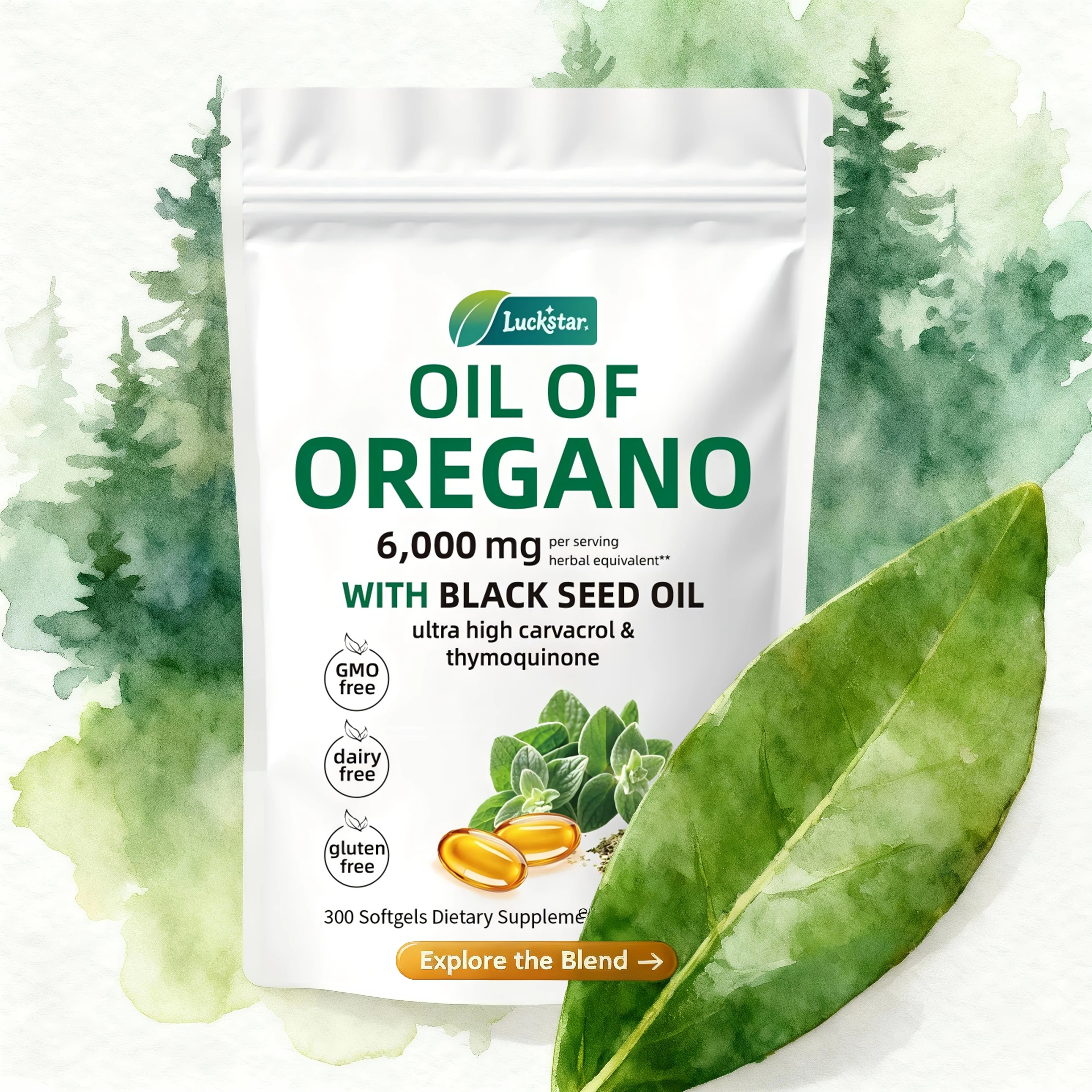 

BIYODE 6000 мг масло орегано 300 капсул чистое масло пищевая добавка для здравоохранения