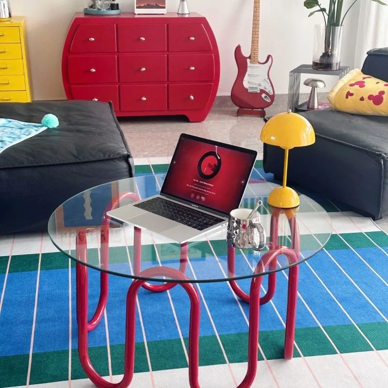Tempered ultra-white glass round table coffee table, small apartment living room coffee table