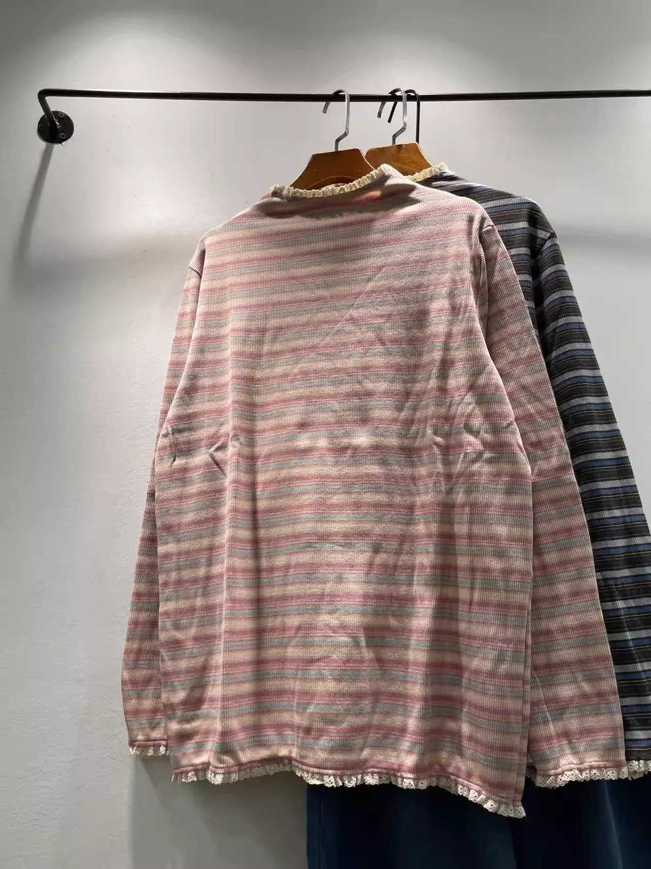 

Enianechu Mori Girl Стиль Воротник-стойка 100% Хлопок Полосатые рубашки для женщин Водолазка в японском стиле Топы с длинными рукавами