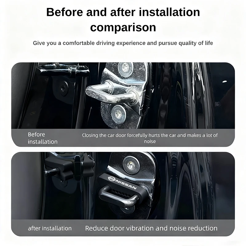 4Pcs Car Door Lock Shock Absorber Protective Buckle Cover Sticker For Nissan Qashqai J11 J10 Sylphy N7 Teana Note Navara Patrol view 2