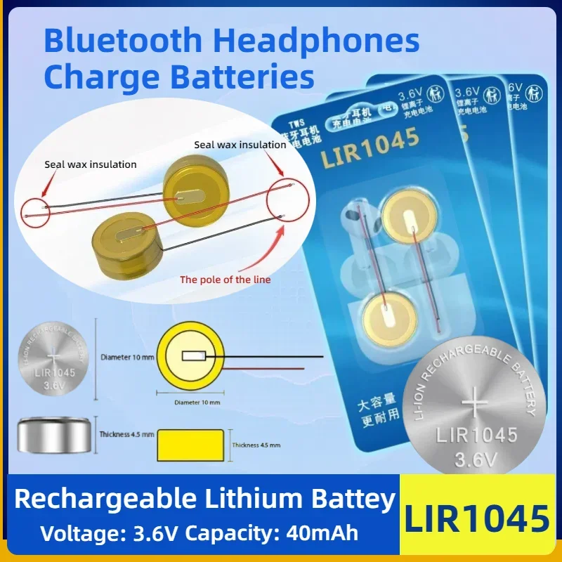 

High Quality LIR1045 3.6V 40mAh Rechargeable Button Battery Steel Shell for TWS Bluetooth Headset Earphone Replacement Cells