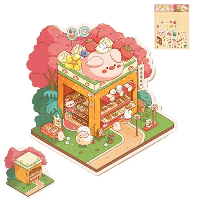 Pegatinas de escena en miniatura, calcomanías de cuentas de mano con efecto 3D, calcomanías de escena de paisajismo, herramienta de decoración de álbumes de recortes de dibujos animados para niños