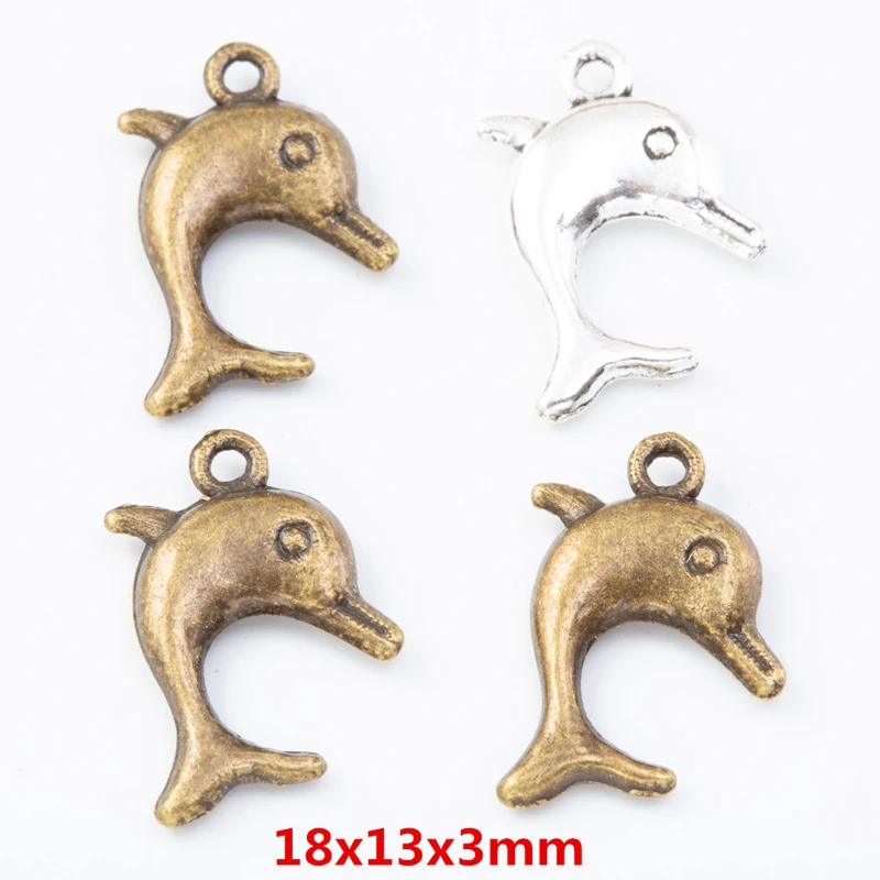 100pcs 18*13MM ZAKKA Grocery Creative Vintage Marine Life Elements Dolphin Handmade DIY, Bronze Popular Necklace Jewelry Pendant