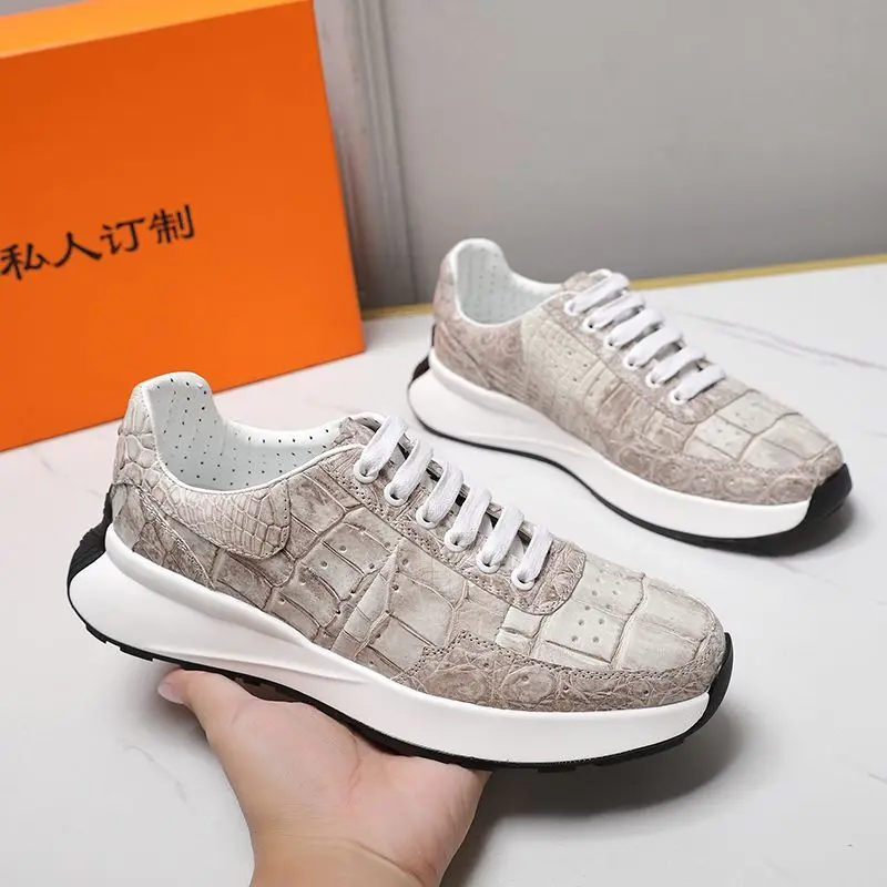 кроссовки мужские Spring/summer Trend Thick Sole Casual with Genuine Crocodile Leather Sports Running Shoes for Men Sneakers Man