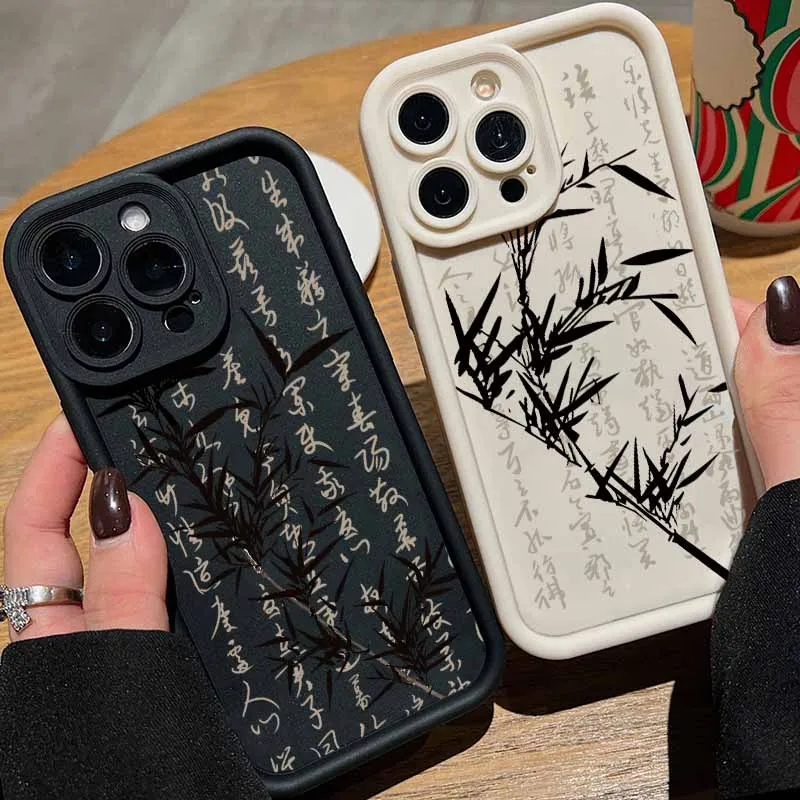 中国の竹書道模様のPOCO X3 X4 X5 X6 X7 M3 M4 M6 F4 F5 F6 C31 C50 C51 C61 C65 C75 C55 Plus用アイラダー携帯電話ケース/カバー