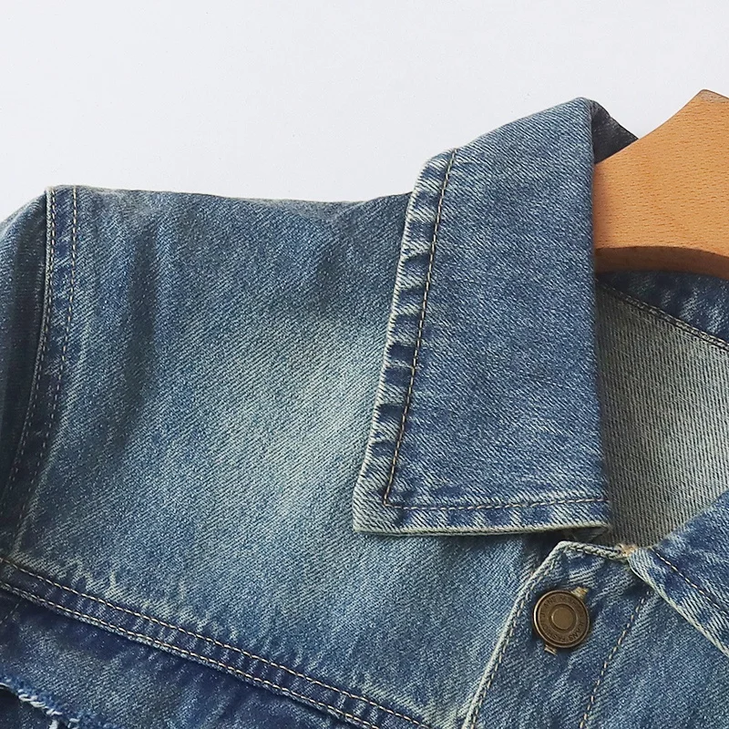 레트로 롱 슬리브 원지 데님 점프수트 여성용 페이크 투피스 스트레이트 팬츠 턴다운 칼라 봄 가을 신상