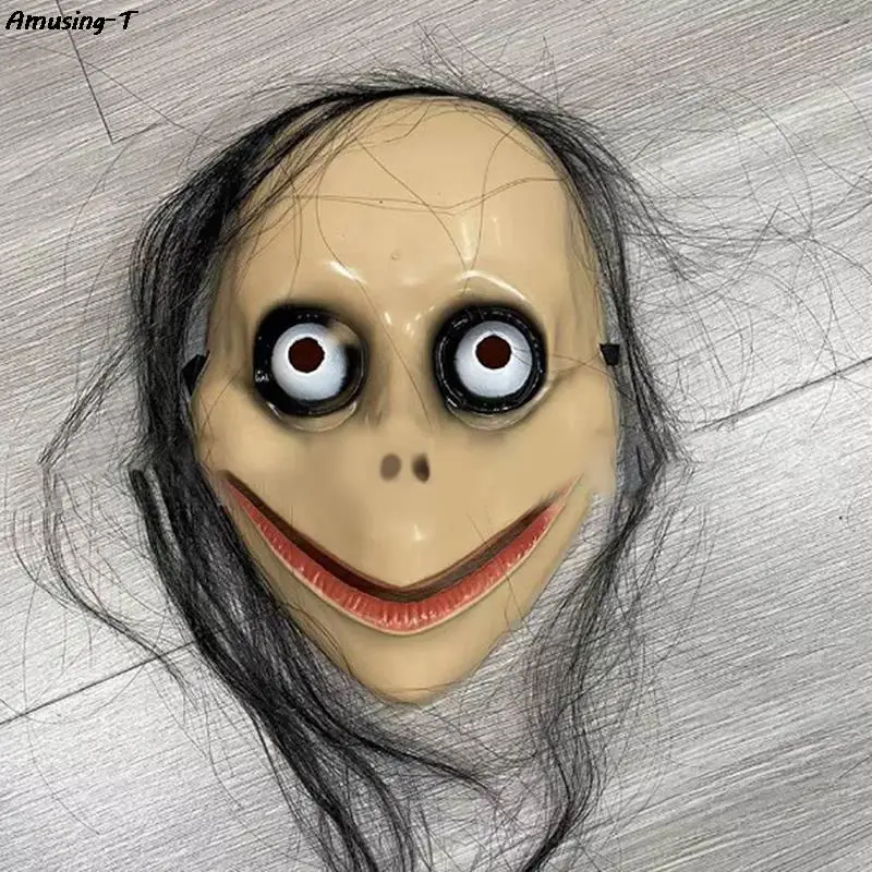 Hot Halloween Horror With Long Hair Mask Funny Mask V-shaped Mouth Mask With Hair Female Ghost Mask Roleplay MoMo Mask funny toy