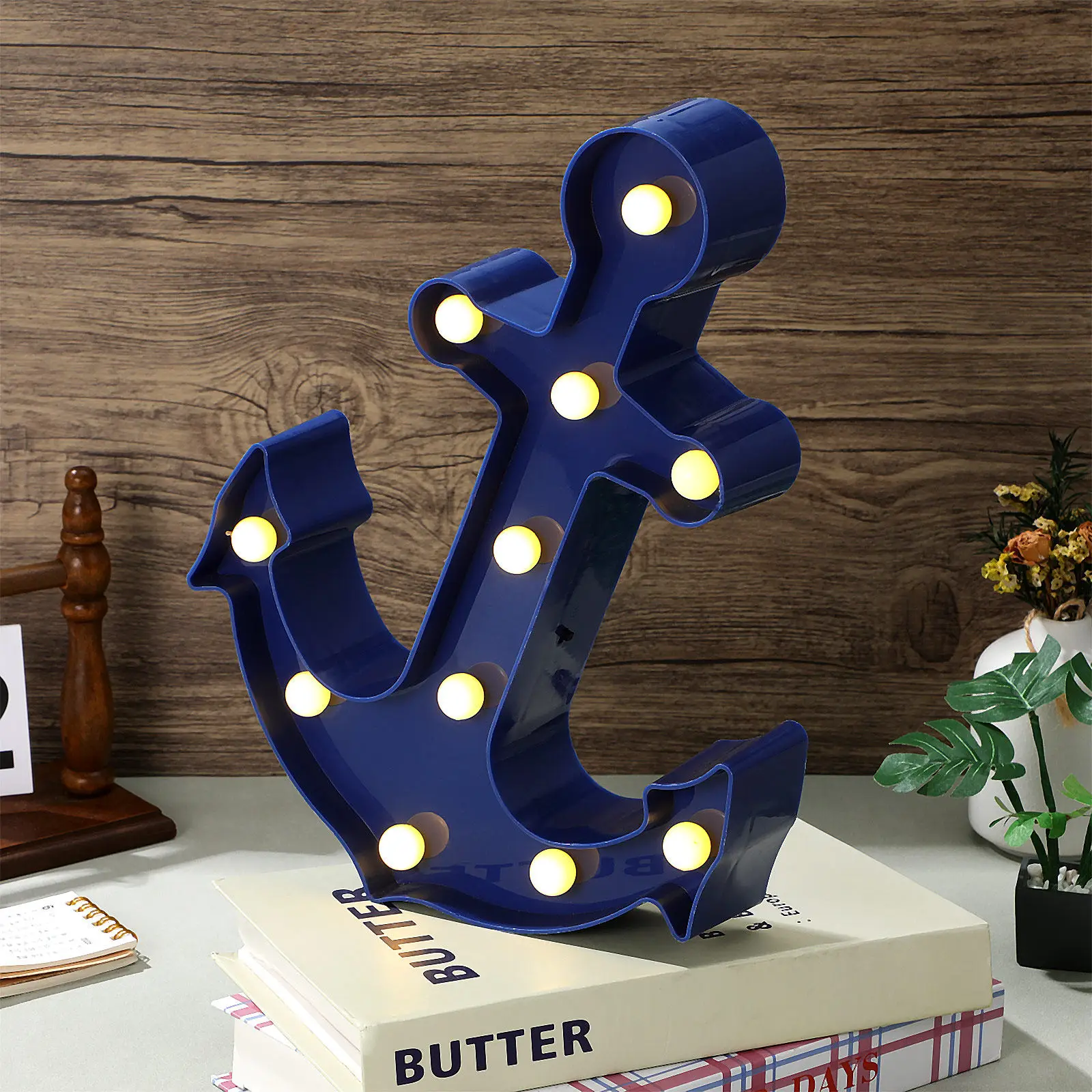 

Светодиодный светильник-фонарь в форме якоря на 11 светодиодах, синий, для декора дома, свадеб, вечеринок, украшения стен и столов