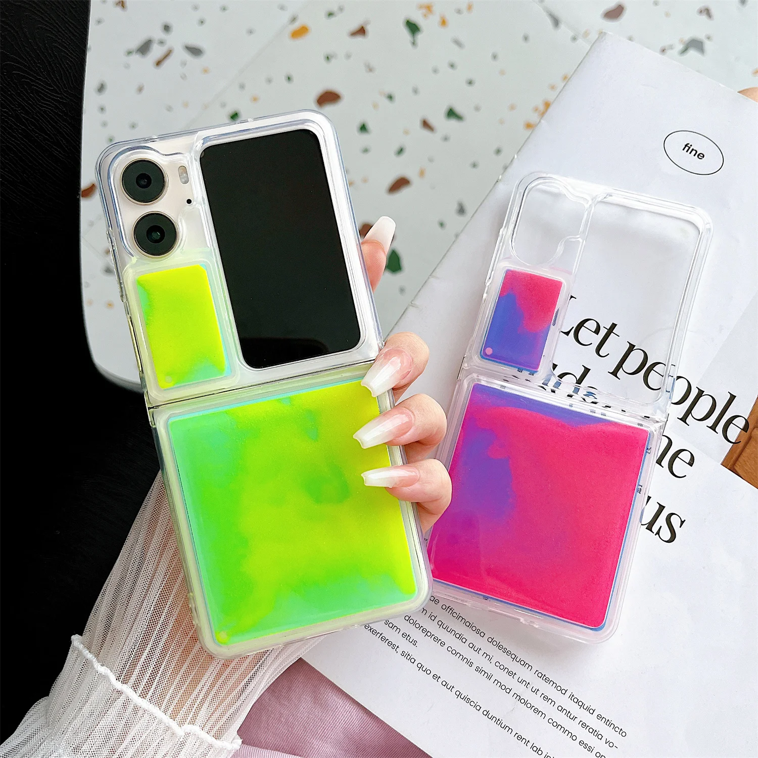 Creative Design Liquid Nightlight Gradient Quicksand Case for OPPO Find N2 Flip Shockproof Hit Color Folding Protective Cover