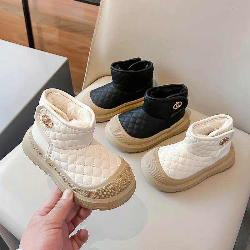 

Kids Short Ankle Boots 2025 Winter New Children Snow Boots for Girls Non-slip Thick Plush Fur Rubber Boots for Boys Warm Fashion