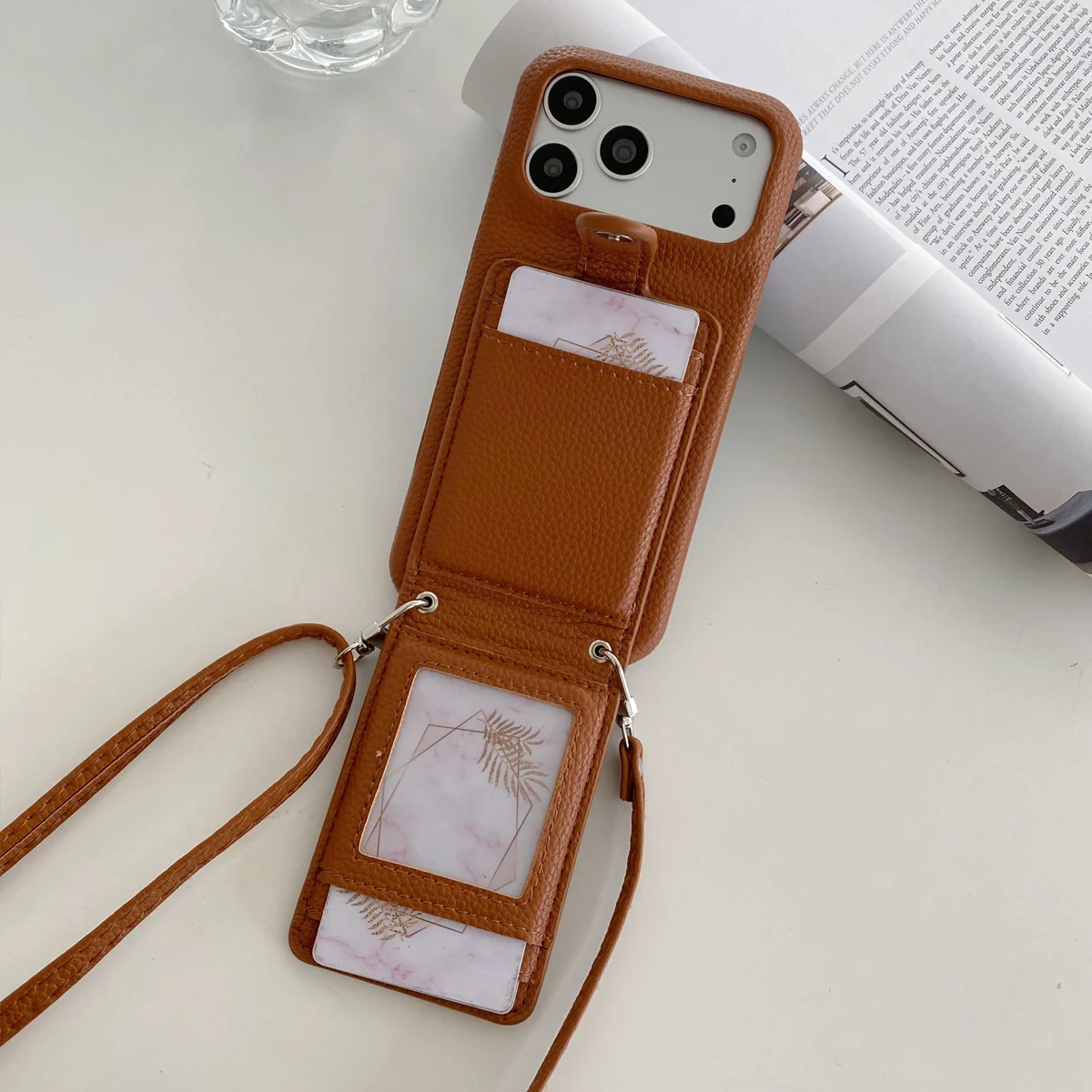 

Crossbody Litchi Leather Card Holder Wallet Case For iPhone 17 Pro Max 16 15 14 13 12, Cards Pocket Kickstand Phone Cover Funda