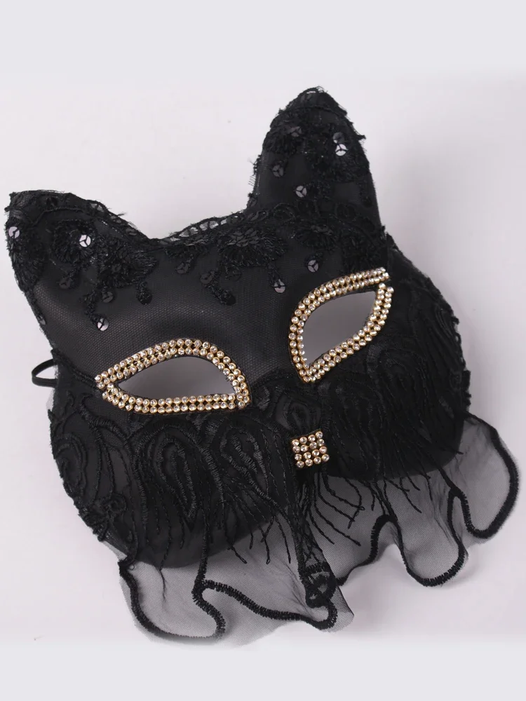 Venice Carnival Cat Mask Black Masquerade Graduation Party Accessories Women Elegant Halloween Cosplay Masks