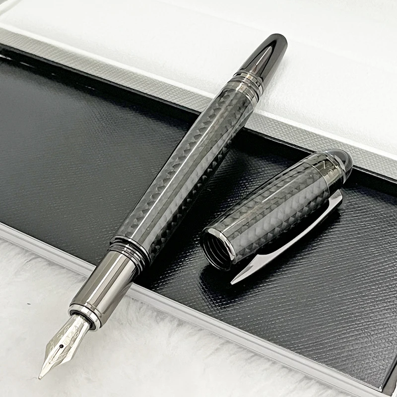 Imagem -03 - Lanlan-mb Black Carbon Fiber Caneta Esferográfica Transparente Crystal Fountain Rollerball Pen Luxo