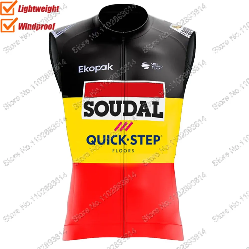 Black 2024 Soudal Quick Step Team Belgium World Wind Vest Windproof Lightweight Race Road Cycling Jersey Sleeveless Gilet MTB