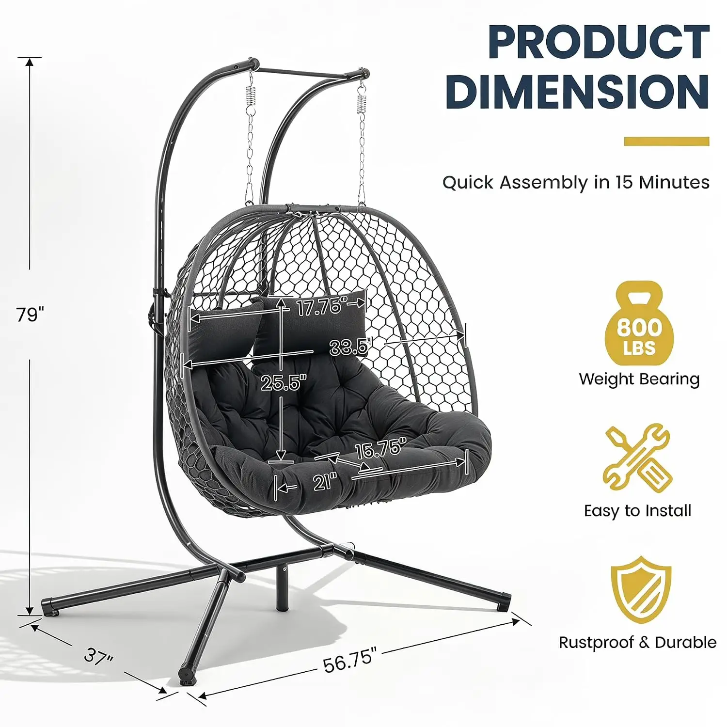 Double Egg Chair Outdoor With Stand, 2 Person Hanging Egg Chair Swing, Handwoven Braid Rope Rattan, Heavy Duty, Customized