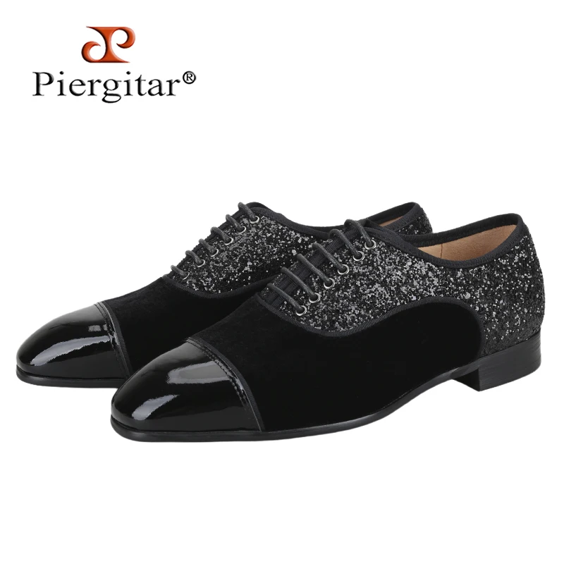 Piergitar Three Splicing Materials Patchwork Men's Oxfords Shoes Luxury Brand CL Classic Style Lace Up Dress Shoes Red Bottom
