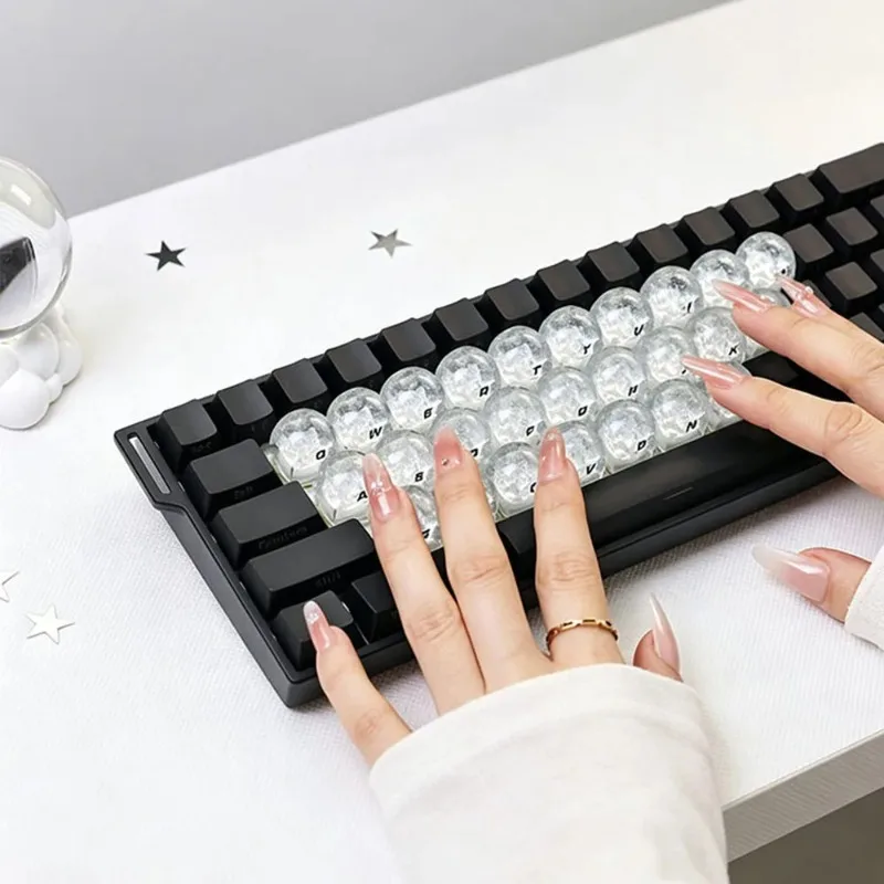 Starry Sky Crushed Ice Transparent Raised Keycaps Universal Cross Stem For Long Nails Girls Mechanical Keyboard