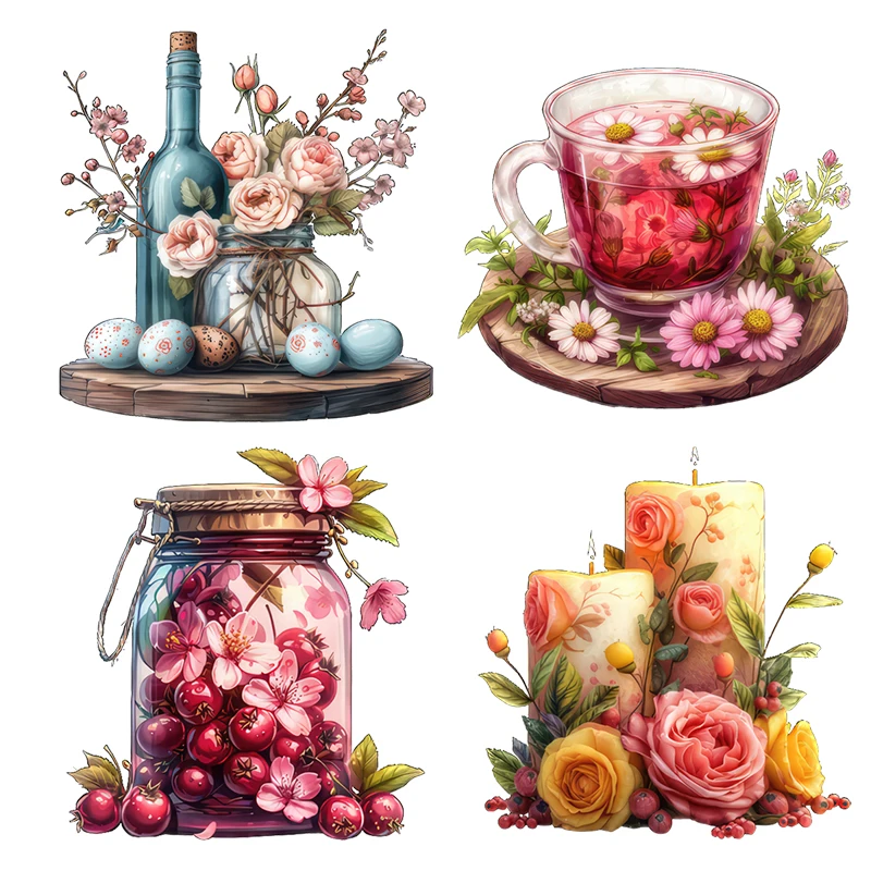 Three Ratels Q38 Beautiful Candles  Flowers  Porcelain Tea Cups Cartoon Decoration Stickers  Wall Stickers Refrigerator decals