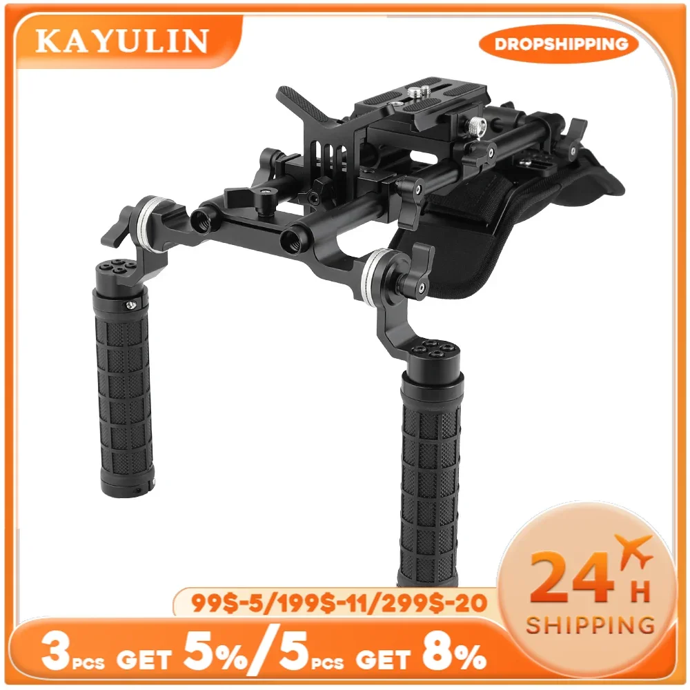 Kayulin Camera Shoulder Mount Kit Double Hand Grip 360° Adjustable With Lens Support For DSLR Camera / DV Camcorder Support Syst