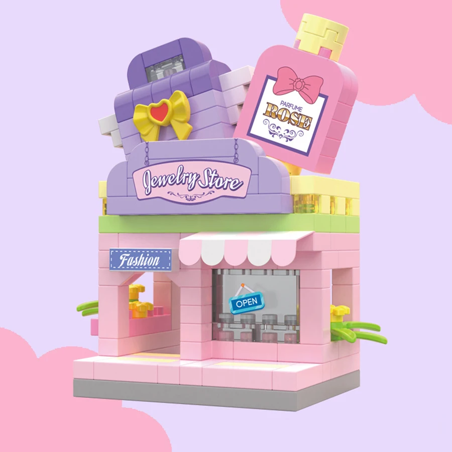 Blocos de construção cidade vista cena cafeteria loja varejo arquiteturas modelo montagem brinquedo presente natal para crianças adulto