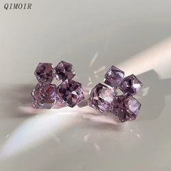 Purple Square Glass Post Earrings For Women Geometric Transparent New Styles Party Accessories Wholesales Fashion Jewelry C1652