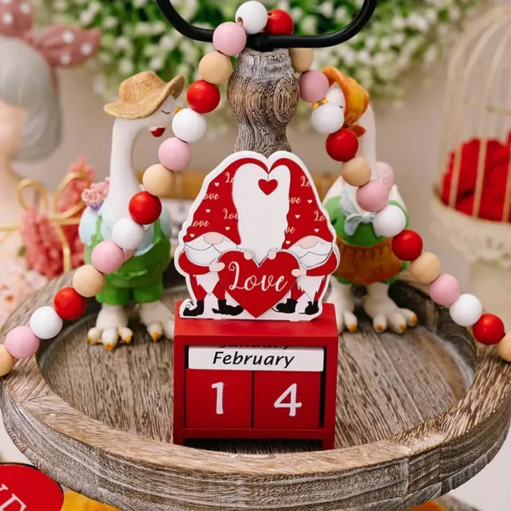 

Valentines Day Advent Calendar 3D Tabletop Decorations Desk Calendar Heart Ornaments Countdown Wooden Calendar Supplies