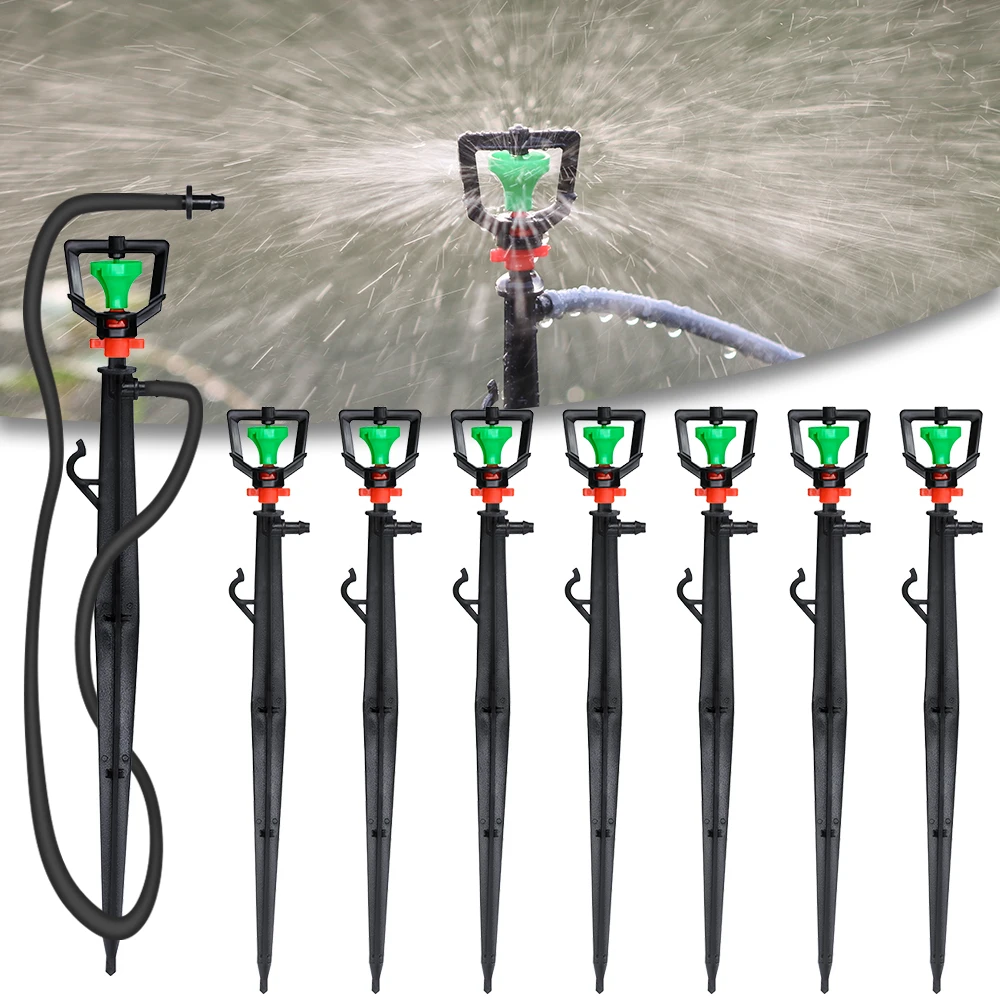 5PCS 360° Rotating Micro Sprinklers with 22cm Stakes Garden Lawn Greenhouse Watering Irrigation System Nozzle Big Green Wheel