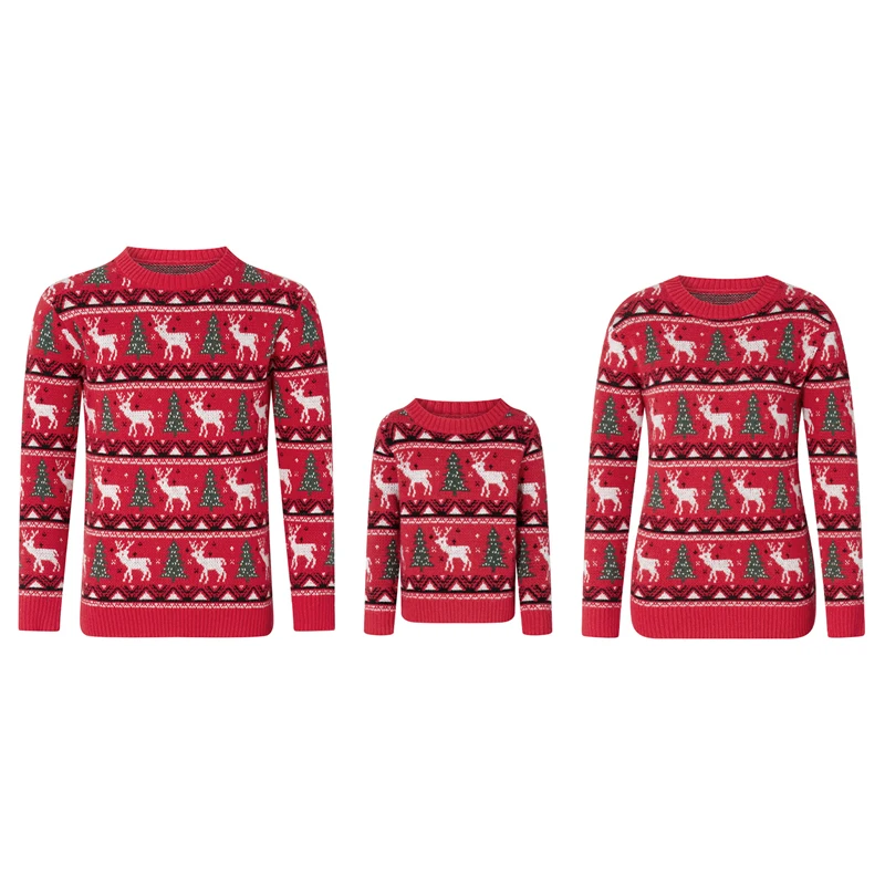 Matching Family Christmas jersey Sweaters Snowflakes Knitted Sweaters Long Sleeve Round Neck Reindeer Pullovers Knitted Tops