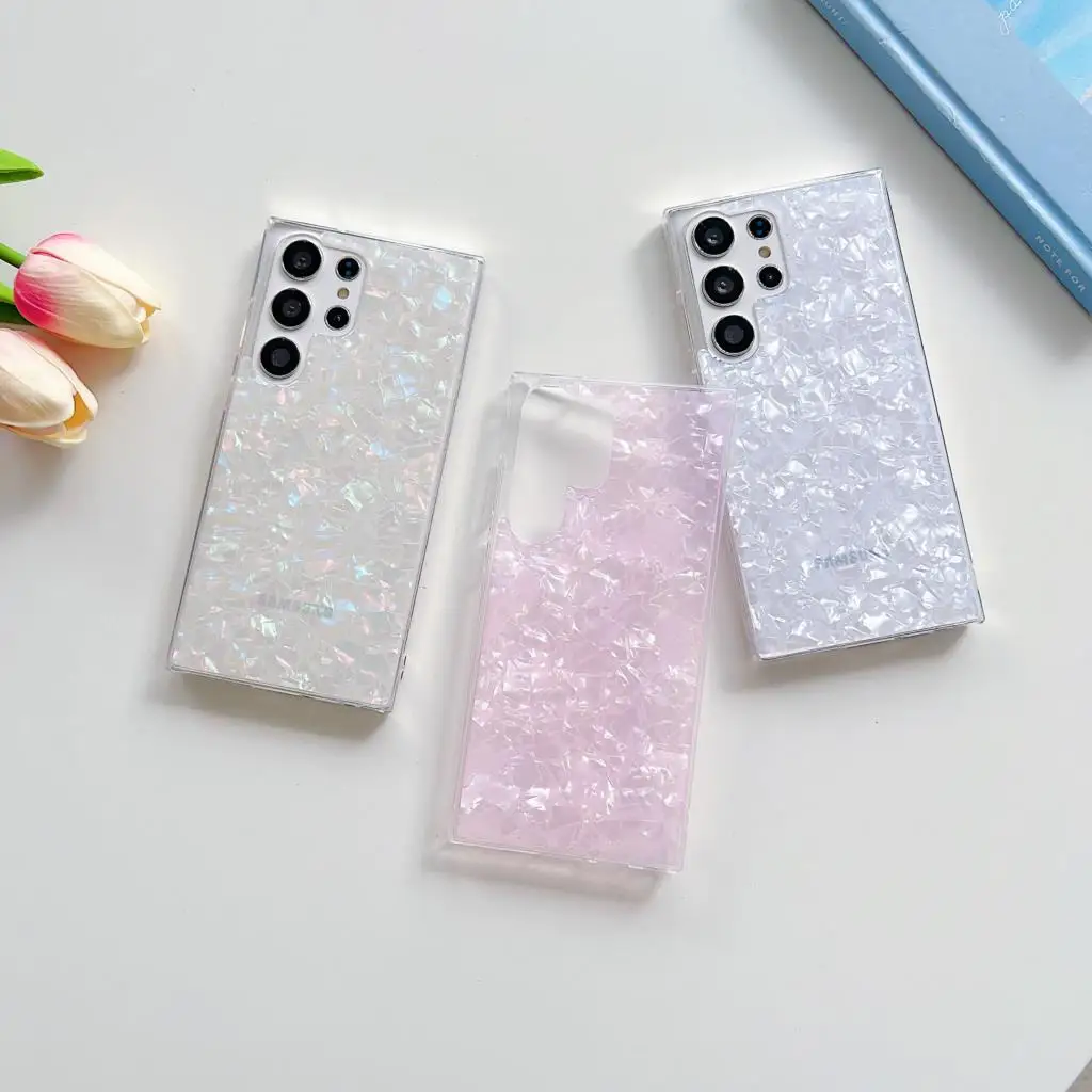 Shiny Laser Shell Pattern Marble Case For Samsung S23 S22 S21 Plus Ultra S20 FE A54 A34 A14 A72 A52 A32 A22 A71 A51 A21S Note 20