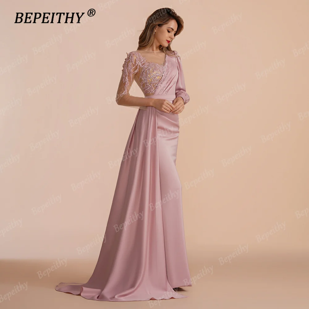 BEPEITHY Customized Muslim O Neck Mermaid Evening Formal Occasion Dresses 2023 For Women Full Sleeves Pleats Prom Party Gown New