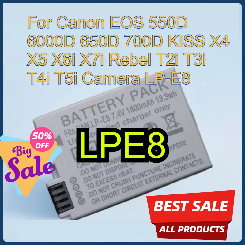 

LPE8 High-Performance Battery For Canon EOS 550D 6000D 650D 700D KISS X4 X5 X6i X7i Rebel T2i T3i T4i T5i Camera LP-E8