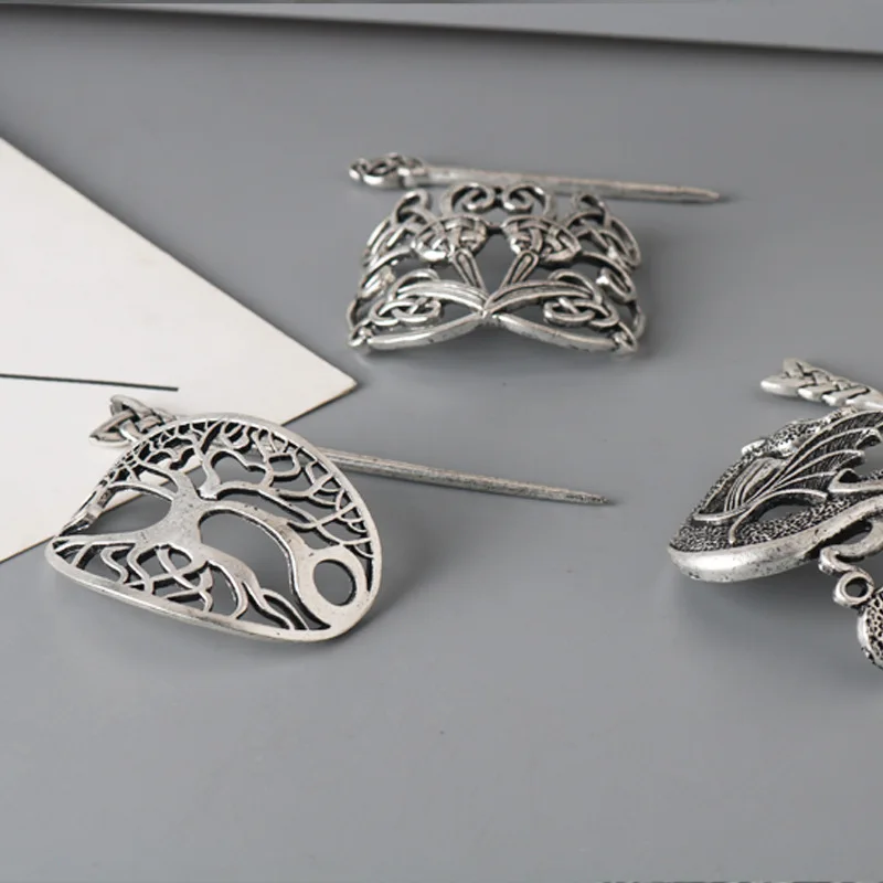 Viking Hairpin Celtics Knots Crown Vintage Metal Hair Stick Runes Dragons Slide Hair Clip Women Hair Jewelry Accessorie