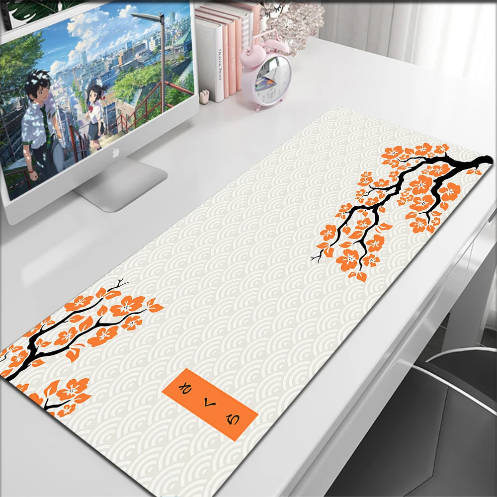 Mouse Pad Japan White Sakura Large Gamer Mousepad Cherry Blossom Keyboard Mat Mouse Mat Pc Accessories Rubber Desk Mat 90x40CM