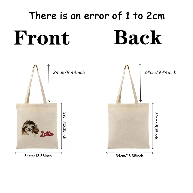 Custom Name Sloth Pattern Canvas Tote Bag Sloth Lover Gift Personalized Reusable Shopping Bag Women Shoulder Bag Handbag Trend