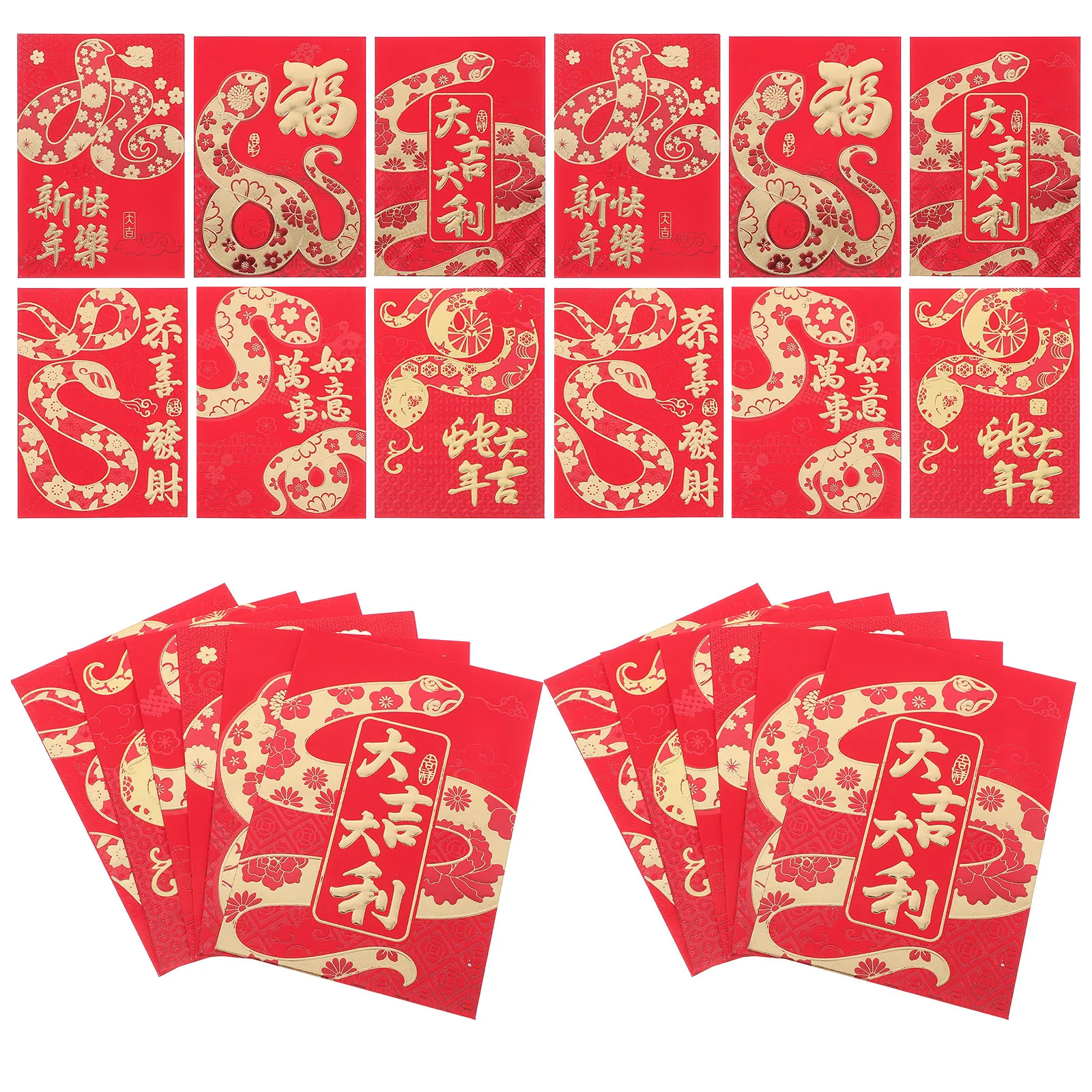 

48pcs Snake Zodiac Red Envelopes Chinese New Year Hongbao Paper Wedding Birthday Celebrations Prosperity Luck Cash Envelopes