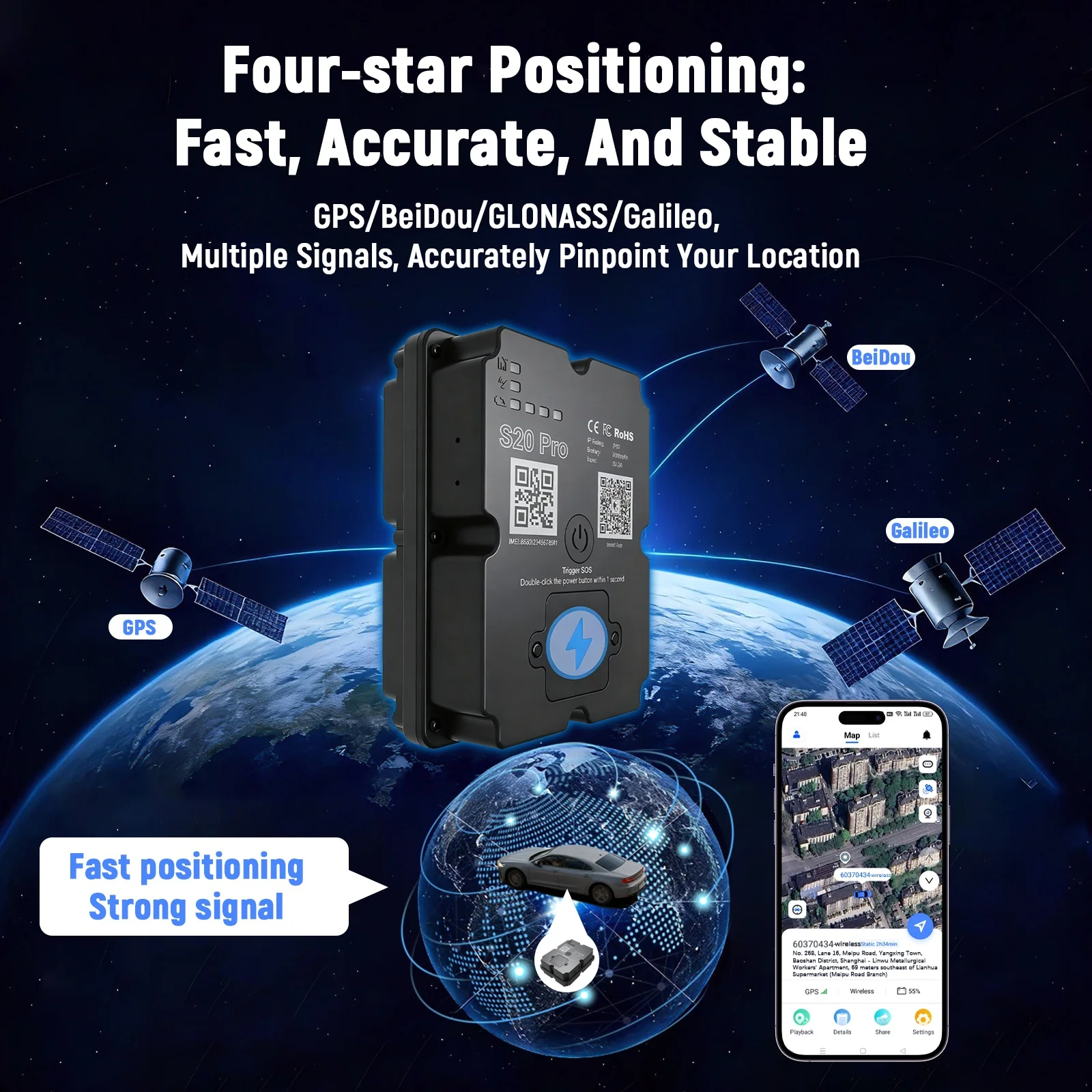 Magnetic GPS Tracker for Vehicles Real-Time Car Anti-Theft Locator with Paid Subscription APP Long Standby