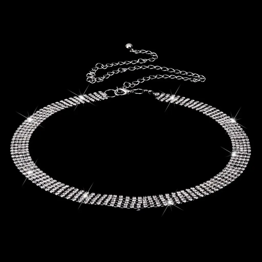 

Womens 5 Row Diamante Rhinestone Belt WAIST HIP BELLY BODY CHAIN SILVER