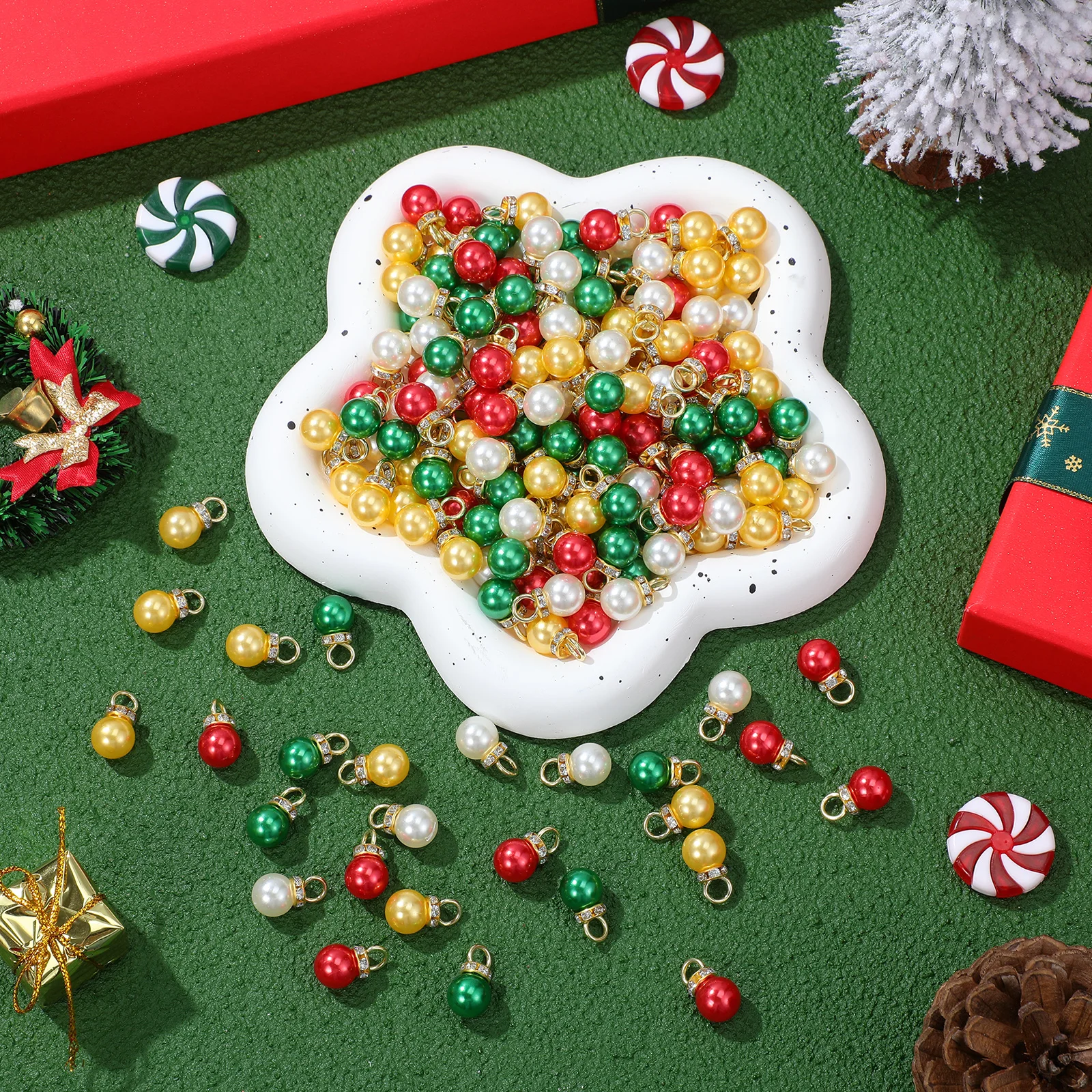 

200pcs Christmas Pearl Ornaments Mini Ball Baubles Festive Holiday Decor Tree Hanging Xmas Decoration Party Supplies Small