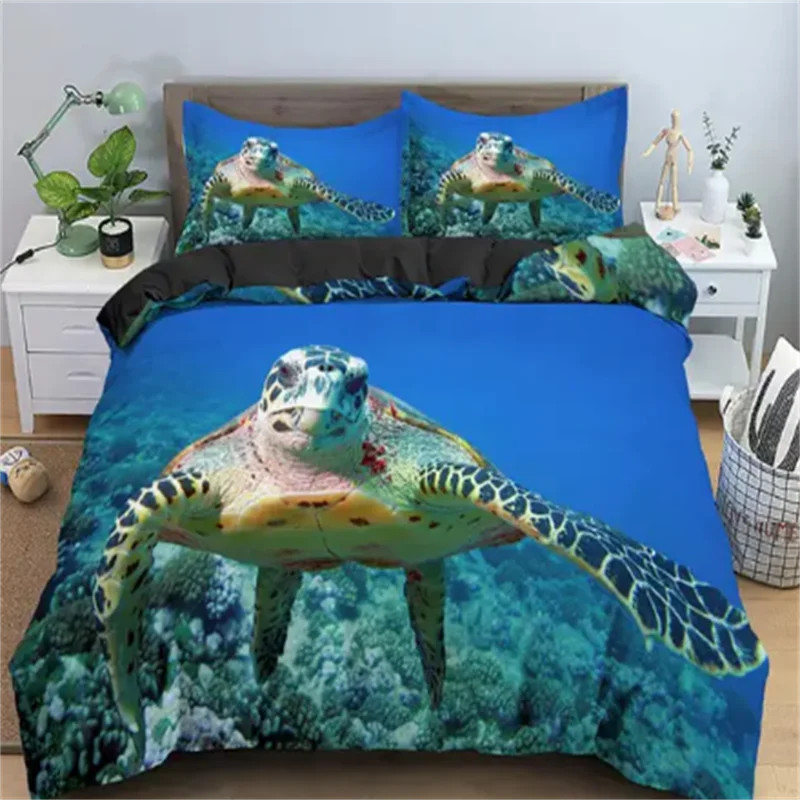 Hot Turtles Bedding Sets Anime Sea Turtles HD Bedspread for Teens Girls Fashion Twin Single Queen King Full Size Duvet Cover