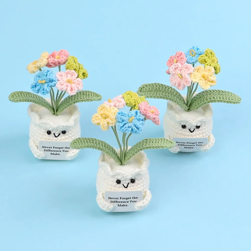 Crochet potted tabletop Words of encouragement forget-me-not Crochet Flower Pot Ornament Mother Christmas Graduation Gifts