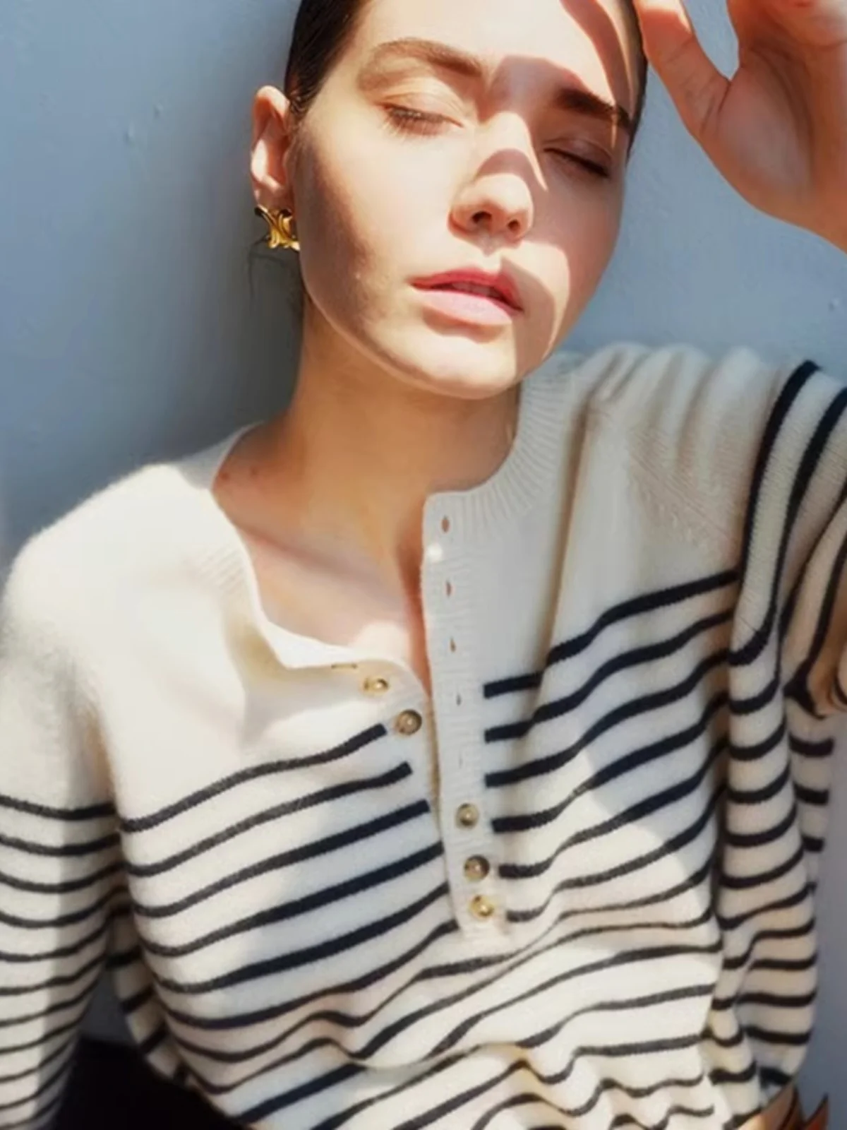 

Spring 2026 Women's Camere Sweater Thin Loose round Ne Wool Stripe Base Layer Knitwear Street Sle Straight Cut Long Sve