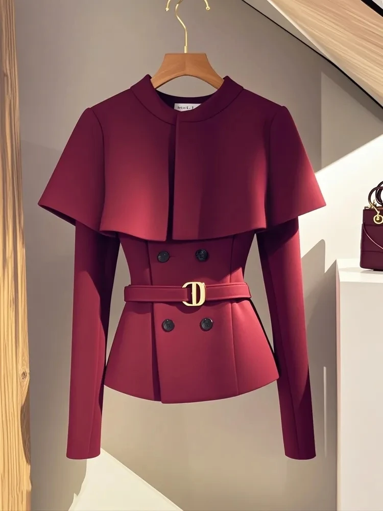 Sweet Cape Jacket Women\'s Outwear Spring Autumn New Chic Casual Jacket Fashion Slim Double-Breasted Long Sleeve Coat Tops