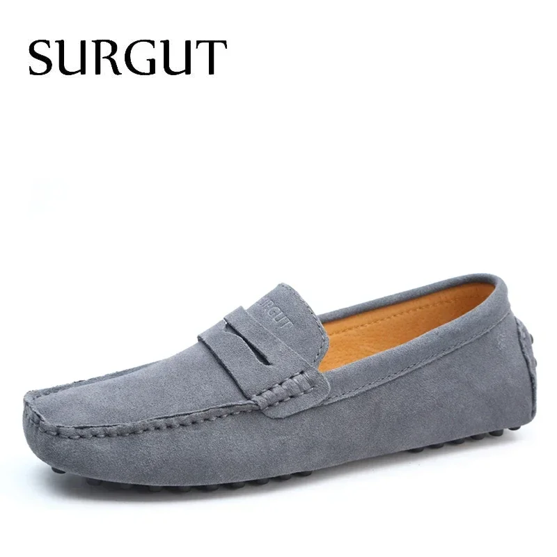 

SURGUT Brand Fashion Summer Style Soft Moccasins Men Loafers High Quality Genuine Leather Shoes Men Flats Gommino Driving Shoes