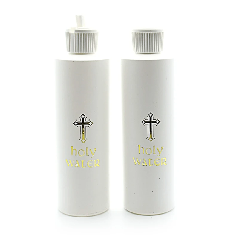 R1wa White Catholic Christian Holy Water With Spout Lid Gold for Cross for Easter Party Taving Church Supplies 250