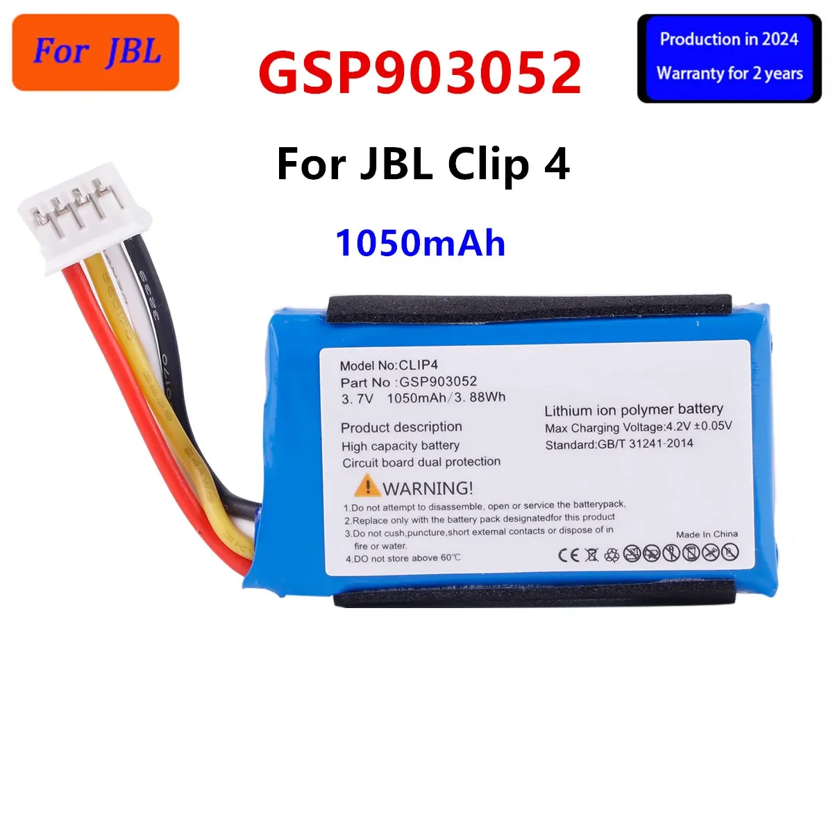 

Brand New Battery GSP903052 1050mAh For JBL Clip4 Clip 4 Player Speaker Replacement Battery