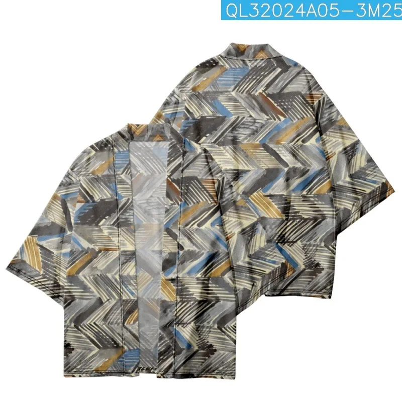 

Summer Color Striped Printed Casual Women Men Streetwear Japanese Kimono Beach Shorts Yukata Harajuku Cardigan